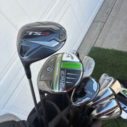 Left handed golf clubs. Titleist, Callaway, ping, Cobra, Cleveland golf clubs.