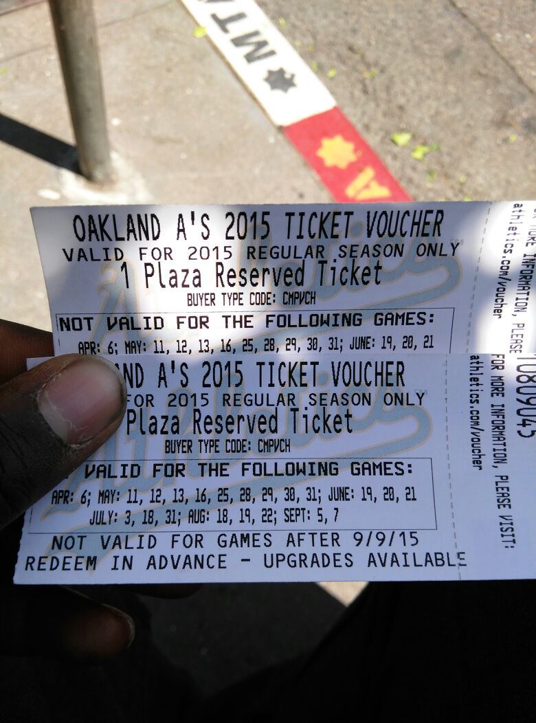 2 vouchers to Oakland athletics game redeem voucher for free tickets