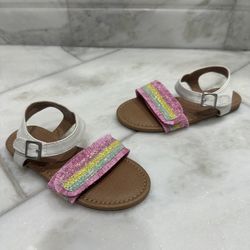 NWOT Size 10 Toddler Girl Nina Rainbow Sparkle Fringe Sandals