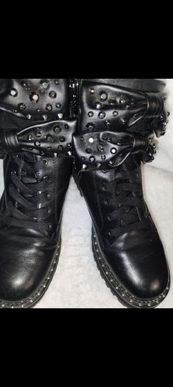 Black Studded Combat Boots with Lace-Up