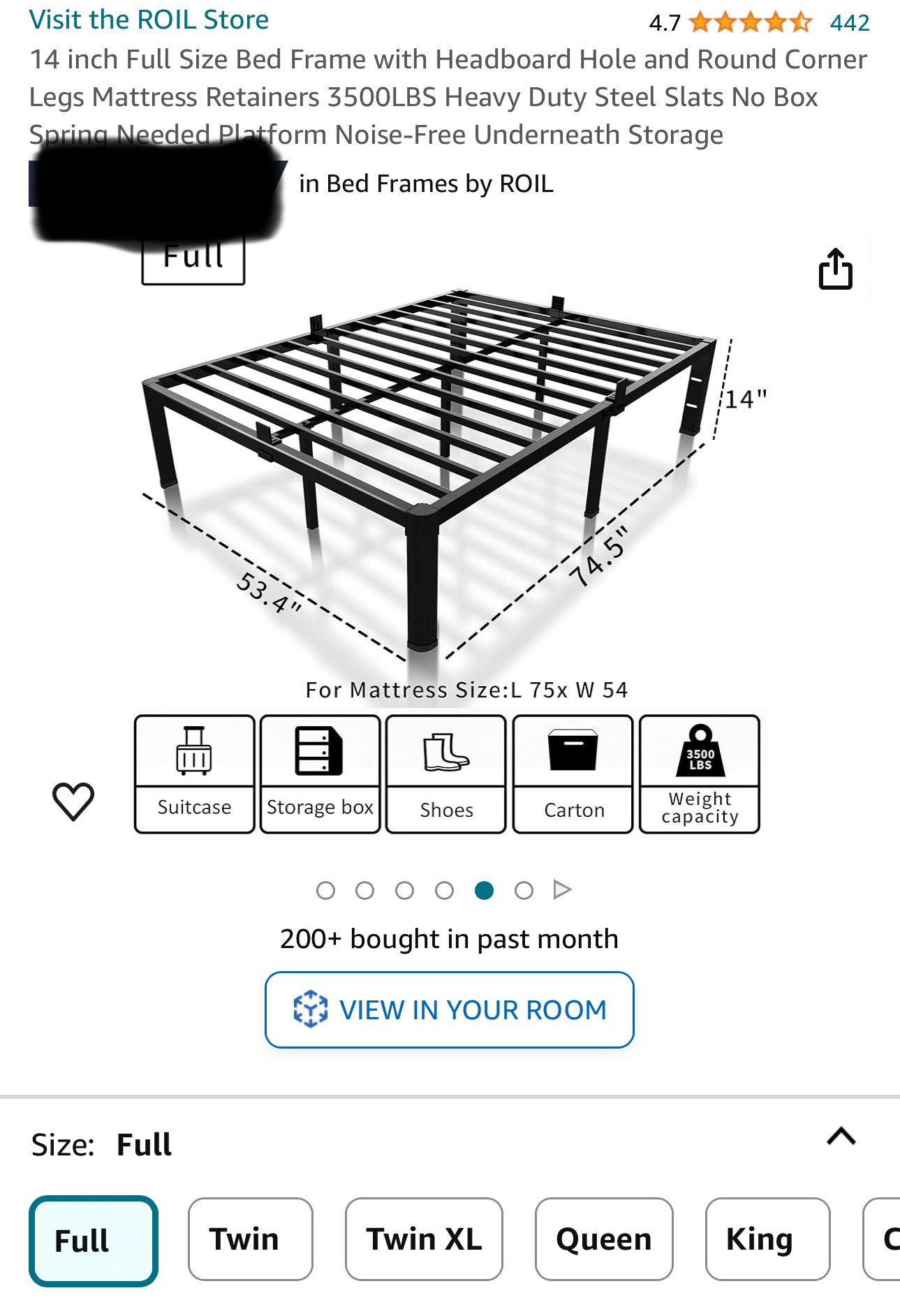14” Full Size Heavy Duty Metal Bed Frame 