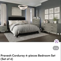 Corduroy King Size Bedroom Set