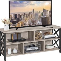 Modern Black & Brown Wood TV Stand – 5 Storage Compartments