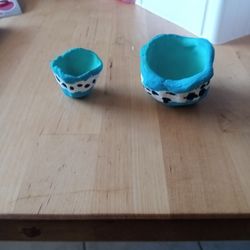 Modern Hand-Painted Coastal Clay Pot Set – Turquoise & Speckle