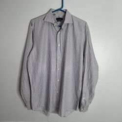 Ralph Lauren Black Label Button Down Dress Shirt Mens Size 17 Purple White