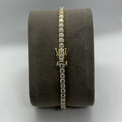 Sterling Silver Gold Plated 3MM Moissanite Tennis Bracelet 7” 