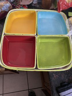 Platter with 4 dishes for dips, or vegetables