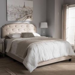 New Full Size Beige Upholstered Bed with Button Tufted Headboard