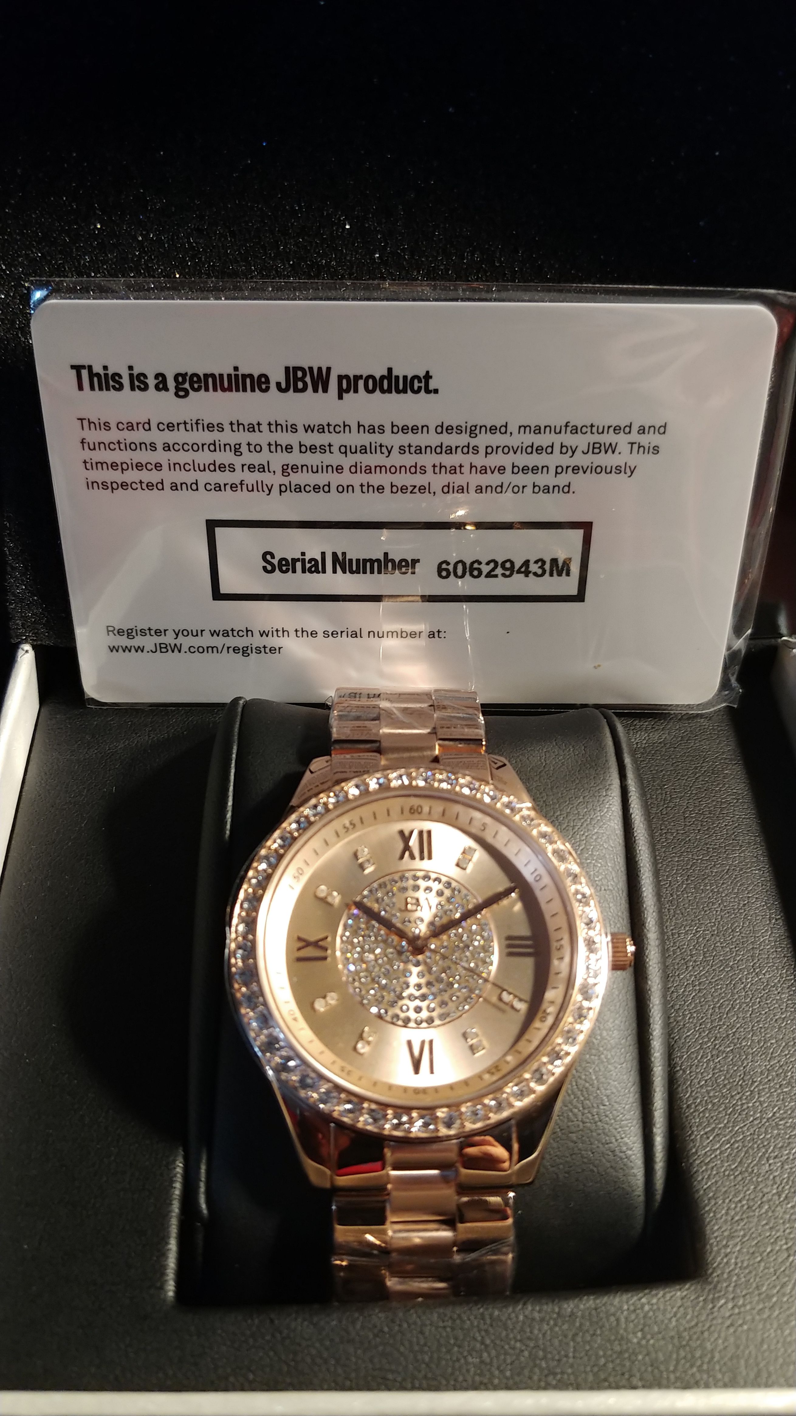 New, Authentic JBW Women's Mondarin Rose Gold Plated Diamond Watch. JBW Logo Box.