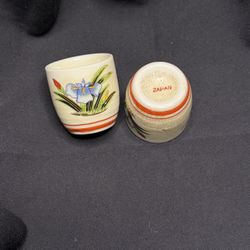 Vintage Japanese Sake Cup Pair with Floral Design  