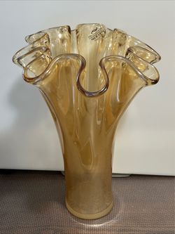 Gorgeous! Large Murano Art Glass Ruffled Vase 16” Tall - Made in Italy