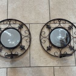 Pair of Metal Wall Mirrors /Candle Holders