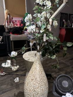 Large Mosaic Vase with Faux Floral Arrangement