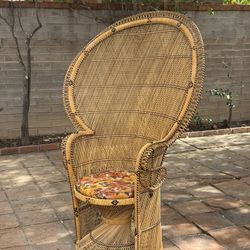 Large Vintage Wicker Peacock Emmanuelle Chair Rare 1970s mid century modern Boho Natural Rattan