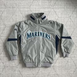 Majestic MLB Baseball Seattle Mariners Kid’s Grey Athletic Zip Up Bomber Jacket