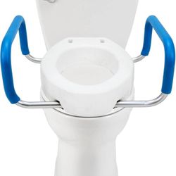 MOBO MEDICAL ELONGATED RAISED TOILET SEAT W/ PADDED HANDLES, 3.5" LIFT. 