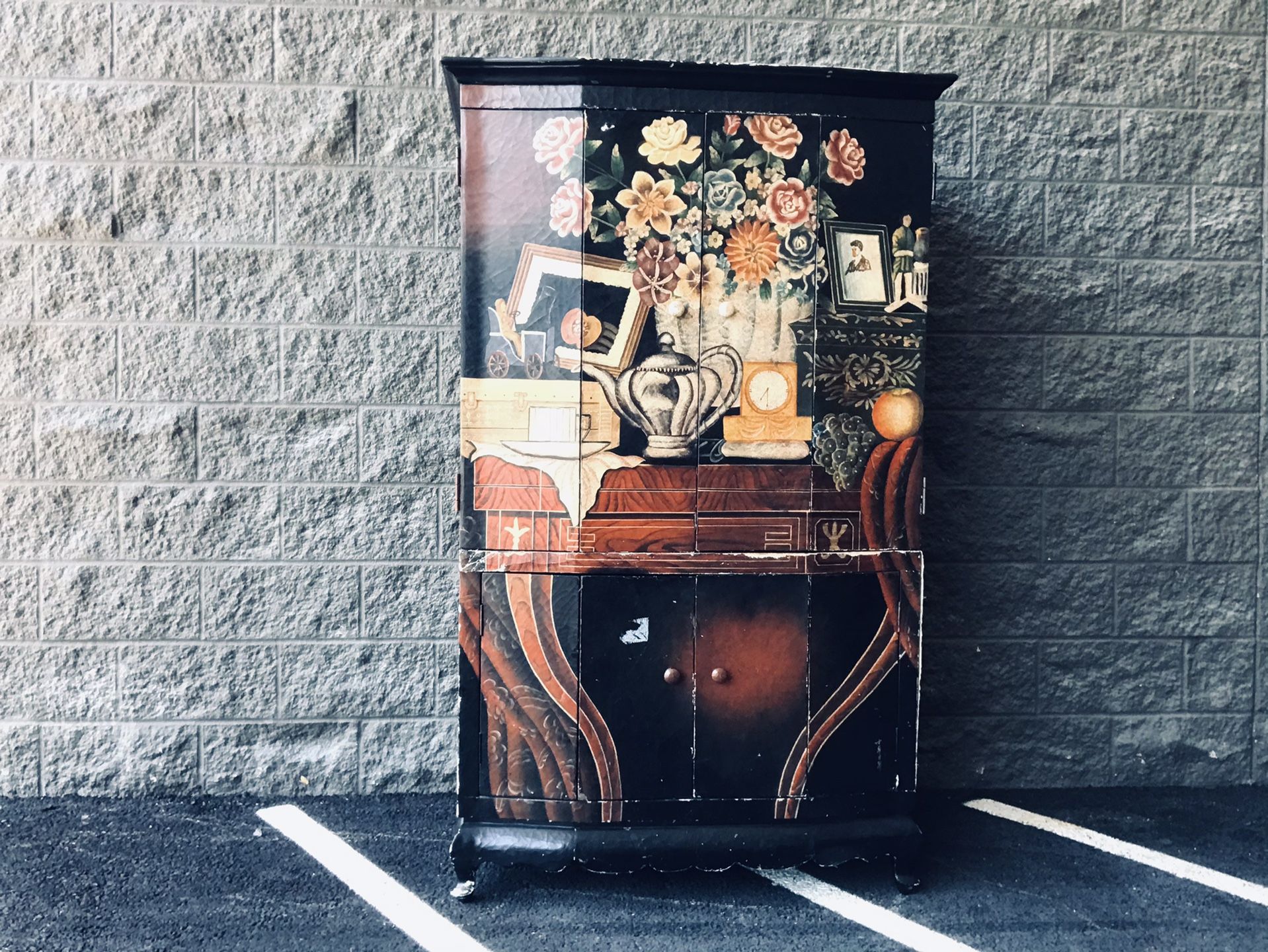Unique, One Of A Kind, Customized Decoupage Vintage Cabinet. Great Conversation Piece.