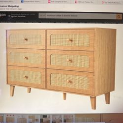 NEW RATTAN DRESSER. With 6 Drawers for Bedroom. Mid Century Modern Chests of Drawers Storage Closet Organizer. For Closet Hallway, Entryway, Bedroom. 