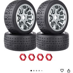 HobbyPark 17mm Hex Pre Glued 42/100 2.9 Belted RC Speed Tires and Chrome Wheels with Foam Inserts fit 6S High Speed Runs for Arrma Typhon 6S 3S 1/8 In
