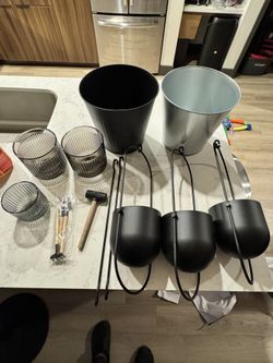 Plant Pots, Vases, Plant Decor And Warm Industrial Light