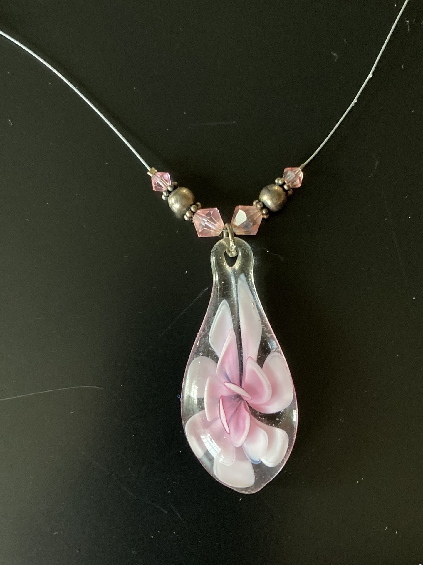 Black Friday Sale! Pretty Pink Glass Pendant Necklace