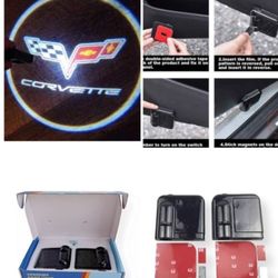 2 Corvette Universal Wireless Door Projector Welcome Ground Lights Easy Install Uses AAA batteries Not Included SHIPPING AVAILABLE