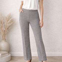 The Limited Women Pants PM PullOn Bootcut Houndstooth Stretch Black White Beige