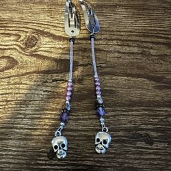 Silver Hair Clips With Beads And Skull Charms 