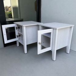 New In Box Set Of 2 Bedside Cabinet Nightstand Organizer With Door And Shelf Off White Side Table 