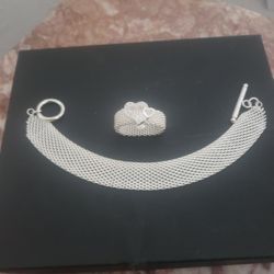 SET BRACELET WITH RING SILVER TONE