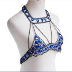 Sexy silver boho body chain bra backless halter rhinestone bikini bra beach sequins chains bra accessories