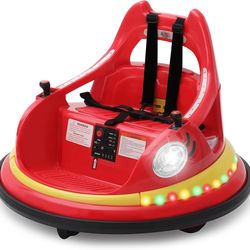 U230-12V Electric Ride On Bumper Car for Toddler & Kids Ages 1.5-6 Years with Remote Control, 2PCS DIY Stickers, 360 Degree Spin, Lights, Sounds, Red