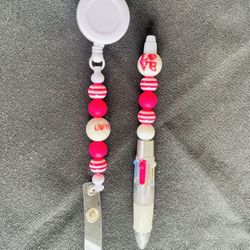 Badge Reel With Matching Pen, Medical Uniform Accessories, Valentine’s Day Gift