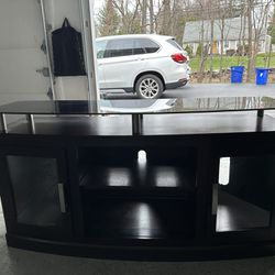 Black Modern Tv Stand Furniture With Draws And Levitated Glass Surface