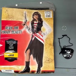 Child Pirate Beauty Costume eyepatch and nose ring included size XL 12-14 just $7 