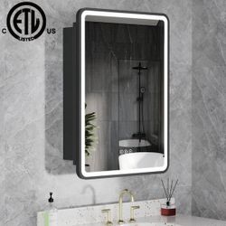 16 in. W x 24 in. H Rectangular Black Medicine Cabinet with Mirror Dimmable LED Light ETL Listed Recessed/Surface Mount