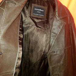 Men's Armand Bassi Lambskin Four Button Brown Leather Coat Size XL 