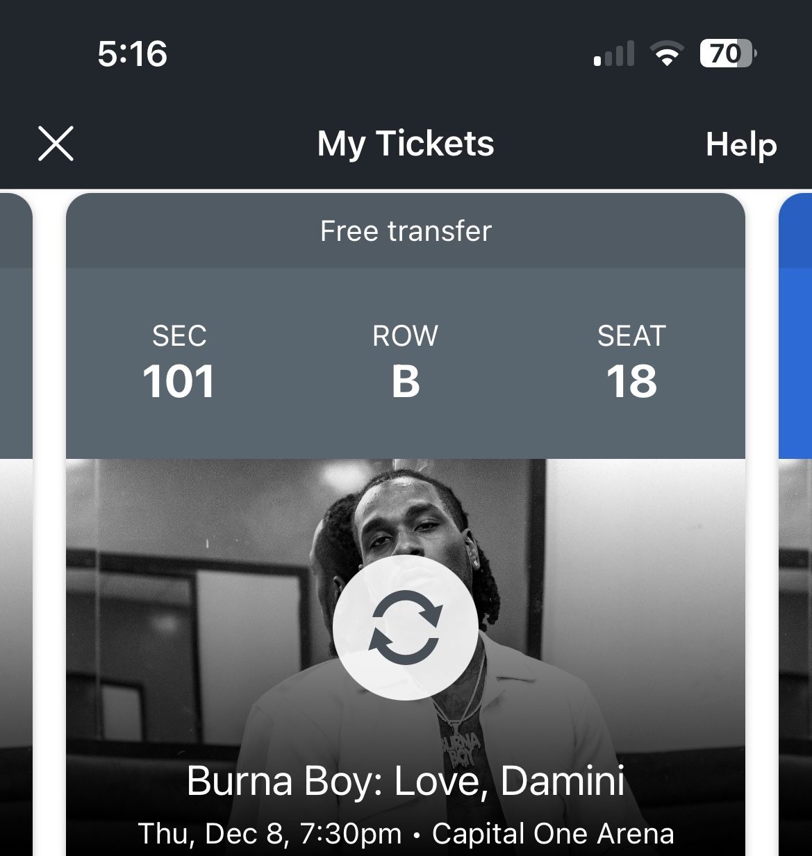 2 Burna Boy Tickets For Dec 8 @7:30pm  TICKETMASTER TRANSFER 