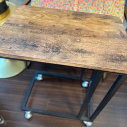 Small side Table Wood With Wheels 
