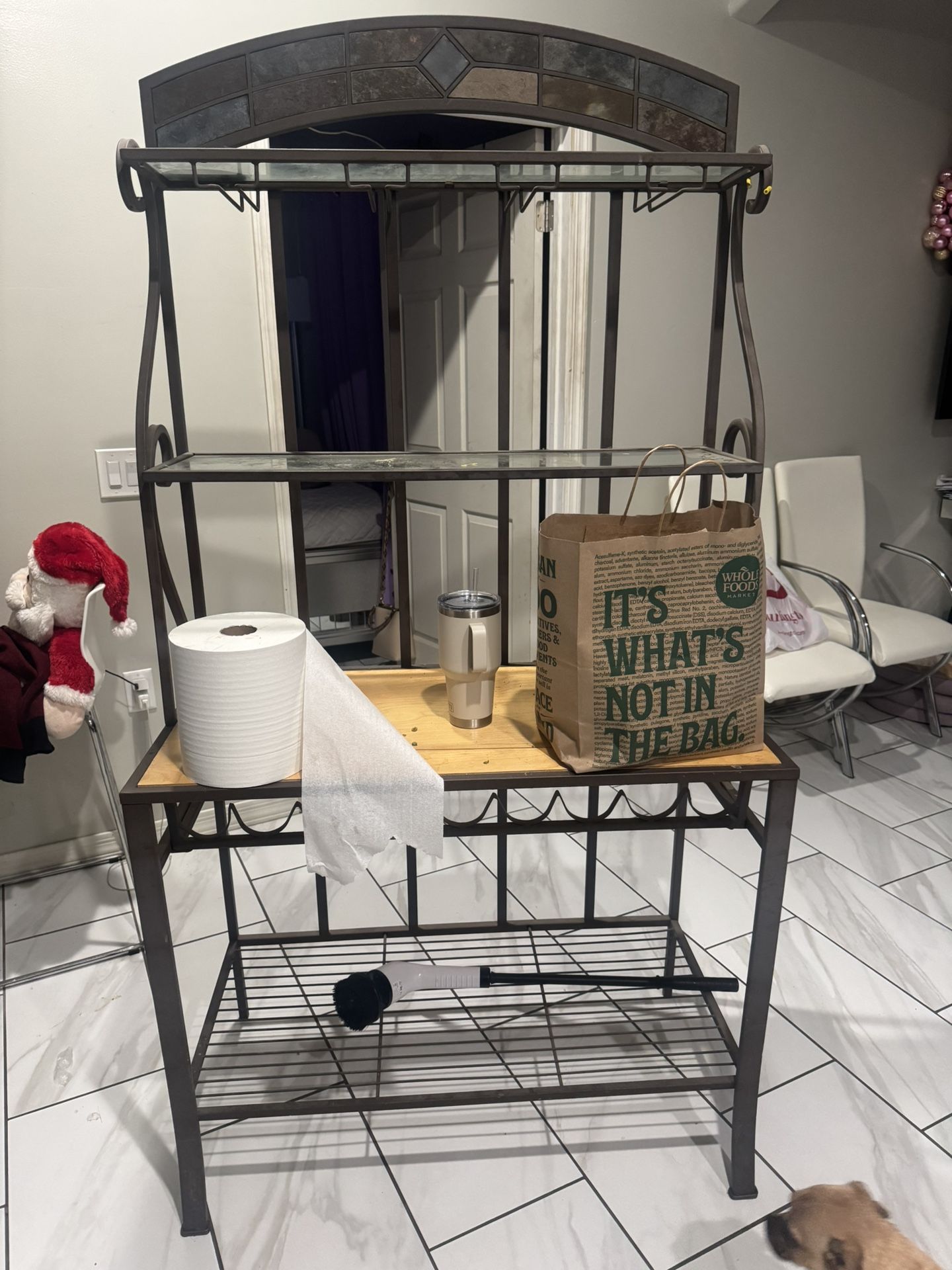 Modern Black Steel Bakers Rack With Wine Storage 