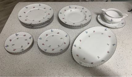Vintage Konigl Pr. Fettau Royal Tettau Dresden Flowers Platinum Trim Set Of 19