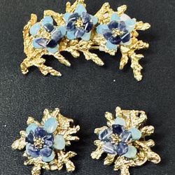 Vtg 1950s Swoboda lapis & turquoise brooch earring set