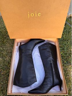Joie Kehlani Knee-High Boots in Black Nappa Leather, Size 8 (EU 38).