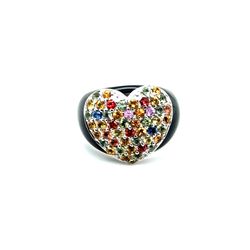 925 Silver Pave Gemstones Heart Ring