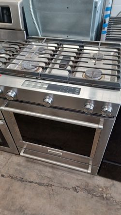 Kitchen aid stainless steel slide in dual fuel range