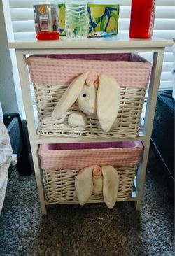 Small side table with bunny baskets…