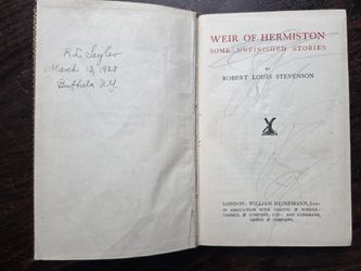 RARE 1928 Inscribed "Weir of Hermiston" Robert Louis Stevenson Book