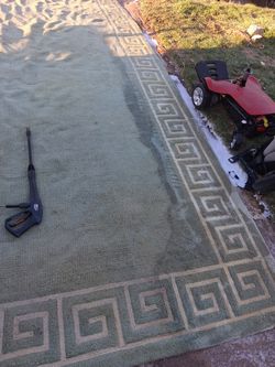 Large oriental rug,light green,white Greek border,it's size must've been a special order it is12ft x20ft longit needs cleaning but has no bad spots it