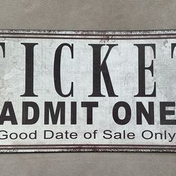 Movie Ticket Theater Room Wall Decor Sign