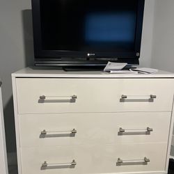 Dresser, Nightstand And Bed Frame With Mattress 